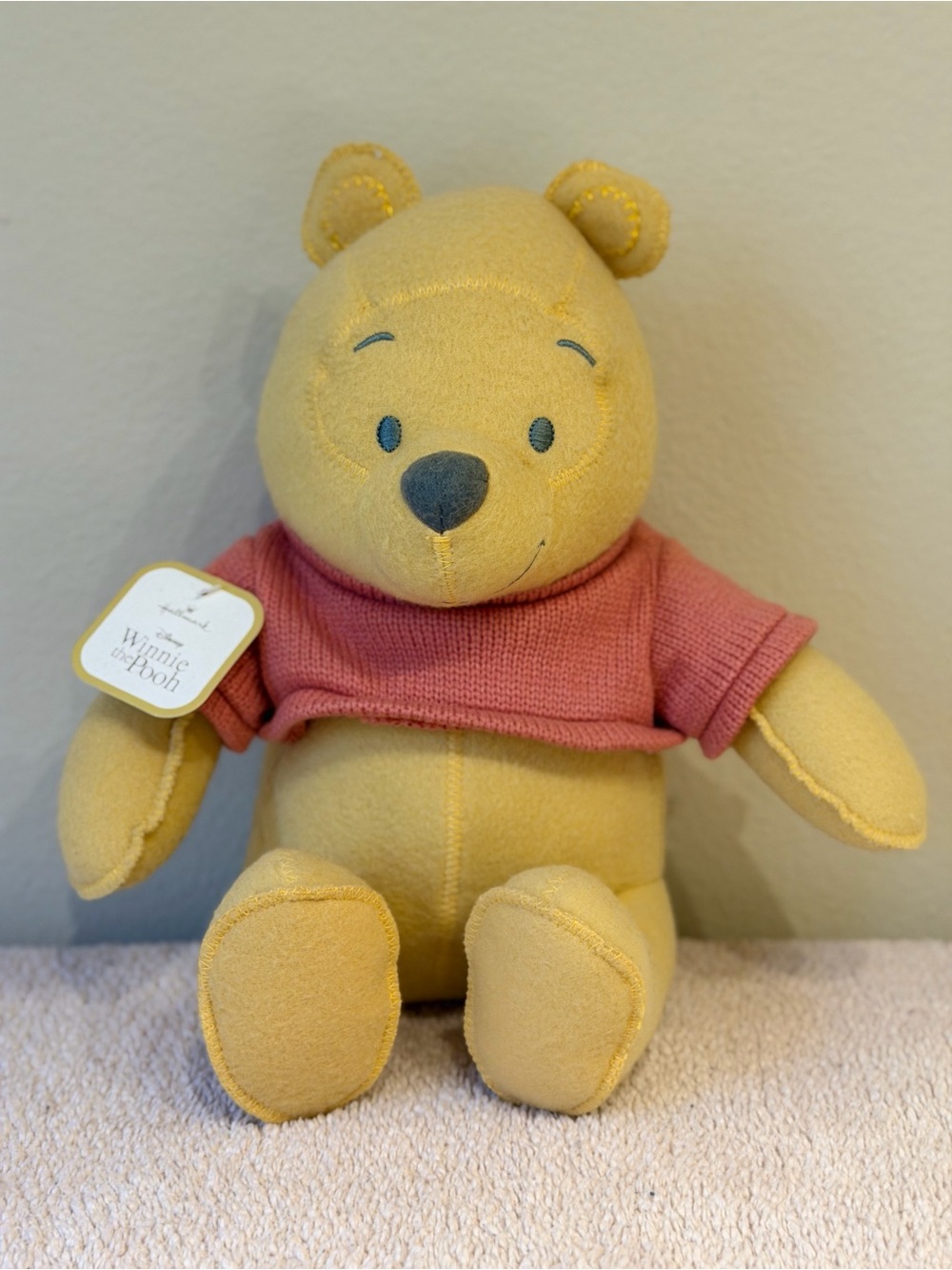 Hallmark Winnie the Pooh Plush - Yellow with Pinkish Red Sweater